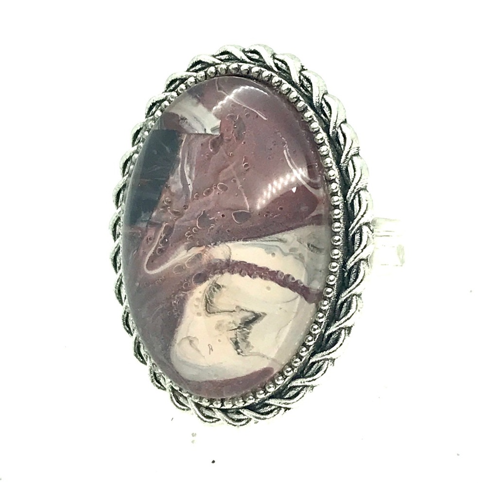 Handmade oval dome ring adjustable NSR silver color band